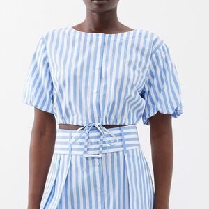 STAUD Ellington Striped Crop Blouse S NWT